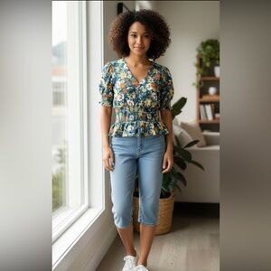 Sienna Sky Floral Peplum Romantic Top-M